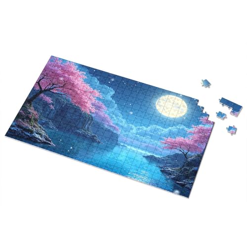 500-teiliges Puzzle für Erwachsene, Vollmond über ruhigem See mit Kirschblüten, Bilderpuzzle, 500-teiliges Puzzle für Erwachsene, Puzzle (300 Teile) von TSGB