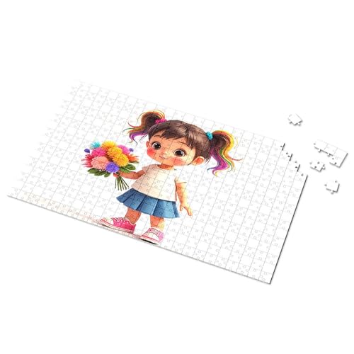 500-teiliges Puzzle für Erwachsene, kleines Mädchen mit Regenbogenzöpfen, die Blumen halten, Bilderpuzzle, 500-teiliges Puzzle für Erwachsene, Puzzle (1000 Teile) von TSGB