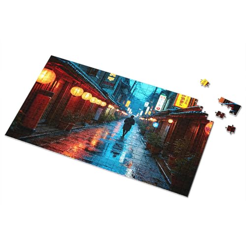 500-teiliges Puzzle für Erwachsene, regengetränkte Gasse mit Laternen und Silhouetten, Bilderpuzzle, 500-teiliges Puzzle für Erwachsene, Puzzle (500 Teile) von TSGB