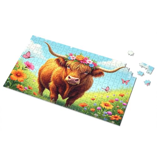 Geschenke für 5 Jahre alte Mädchen, Hochlandkuh in einem Blumengarten, Puzzle, Punkt-It-Spiel für Kinder (500 Stück) von TSGB
