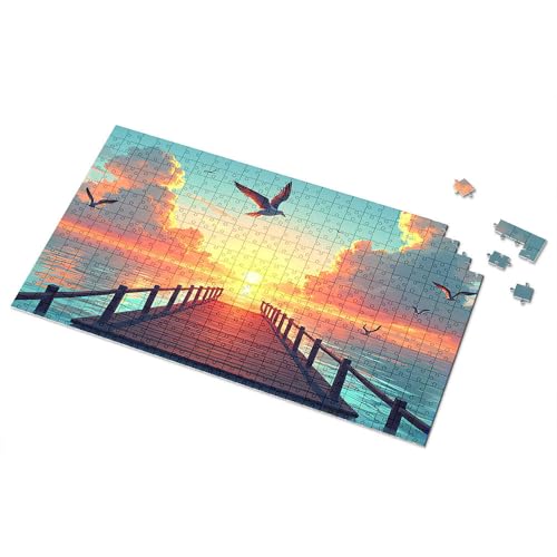 Geschenke für 5 Jahre alte Mädchen, Sonnenuntergang Gelassenheit: ein Dock und Möwen, Bilder-Puzzle, Spot-It-Spiel für Kinder (300 Stück) von TSGB