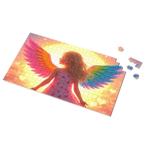 Geschenke für 5-jährige Mädchen, Engelsmädchen mit Herzflügeln bei Sonnenuntergang, Bilder-Puzzle, Spot-It-Spiel für Kinder (500 Stück) von TSGB