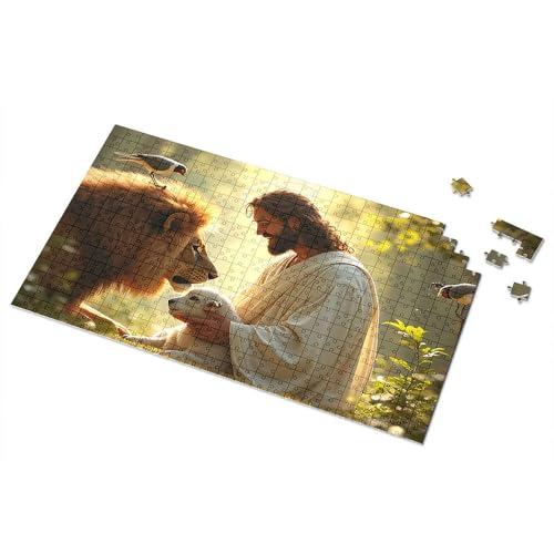 Geschenke für 5-jährige Mädchen, Harmonie der Natur: Eine ruhige Szene mit Löwe, Lamm und Vögeln, Bilder-Puzzle, Spot-It-Spiel für Kinder (500 Teile) von TSGB