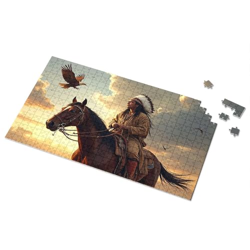 Geschenke für 5-jährige Mädchen, Indianer-Krieger zu Pferd bei Sonnenuntergang, Bilderpuzzle, Punkt-It-Spiel für Kinder (300 Teile) von TSGB