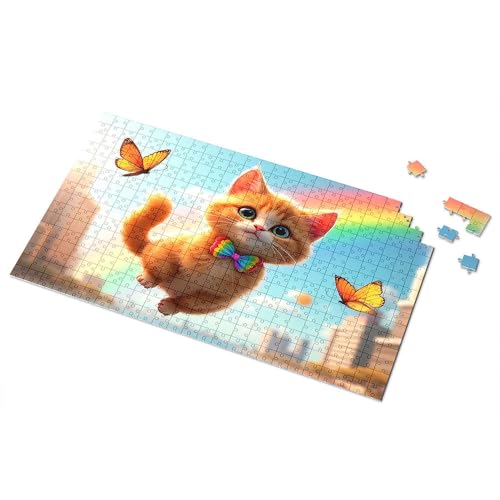 Geschenke für 5-jährige Mädchen, Regenbogen-Kätzchen mit Schmetterlingen im Stadthimmel, Bilder-Puzzle, Punkt-It-Spiel für Kinder (1000 Stück) von TSGB