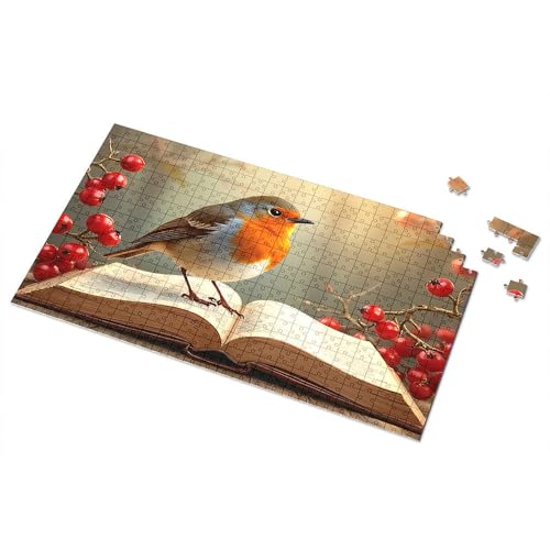 Geschenke für 5-jährige Mädchen, Rotkehlchen auf einem offenen Buch mit Beeren, Bild, Puzzle, Punkt-It-Spiel für Kinder (1000 Teile) von TSGB