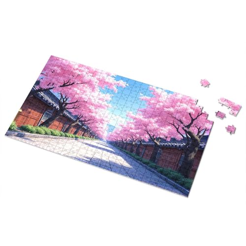 Geschenke für 5-jährige Mädchen, Sakura-Bäume in Blüte entlang des Kopfsteinpflasterwegs, Bilder-Puzzle, Punkt-It-Spiel für Kinder (500 Stück) von TSGB
