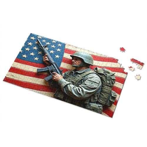 Geschenke für 5-jährige Mädchen, Soldat vor amerikanischer Flagge, Puzzle, Punkt-It-Spiel für Kinder (300 Teile) von TSGB