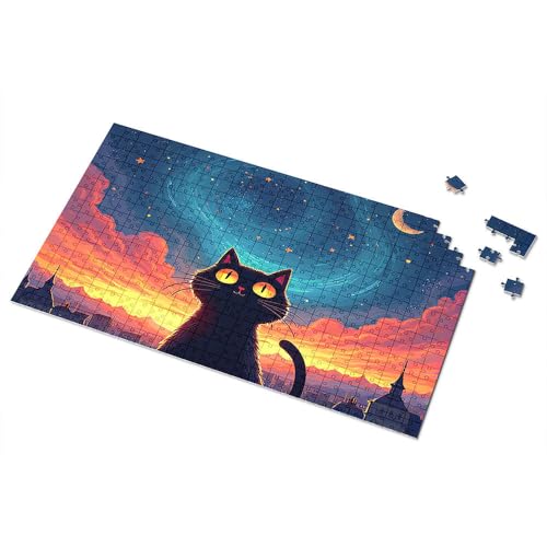 Geschenke für 5-jährige Mädchen, Sternennacht mit einer schwarzen Katze, Puzzle, Punkt-It-Spiel für Kinder (300 Teile) von TSGB