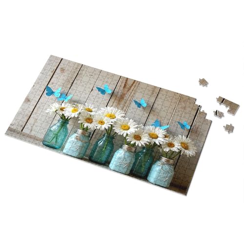 Geschenke für 5-jährige Mädchen, blaue Schmetterlinge und Gänseblümchen in Einmachgläsern, Bilderpuzzle, Punkt-It-Spiel für Kinder (1000 Stück) von TSGB