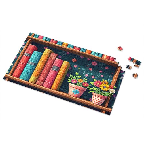 Geschenke für 5-jährige Mädchen, bunte Bücher und Blumen auf Holzregalen, Bilder-Puzzle, Punkt-It-Spiel für Kinder (500 Stück) von TSGB
