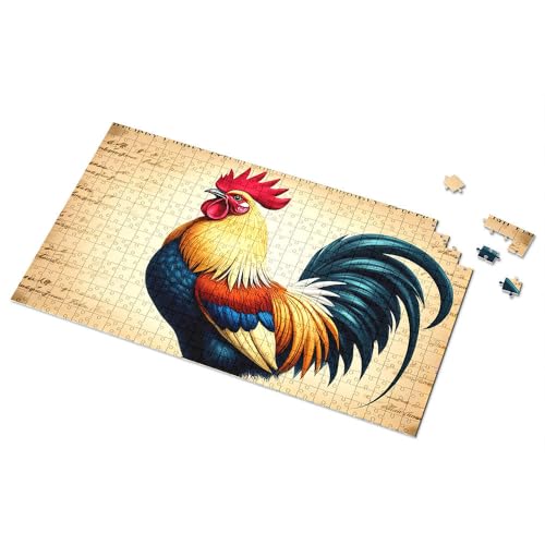 Geschenke für 5-jährige Mädchen, bunter Hahn auf altem Manuskript-Hintergrund, Bild, Puzzle, Punkt-It-Spiel für Kinder (300 Stück) von TSGB