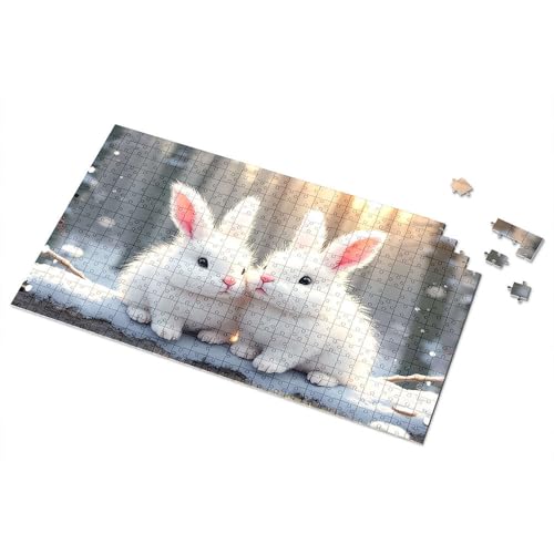Geschenke für 5-jährige Mädchen, zwei entzückende weiße Kaninchen im Winterwunderland, Bilder-Puzzle, Punkt-It-Spiel für Kinder (300 Stück) von TSGB