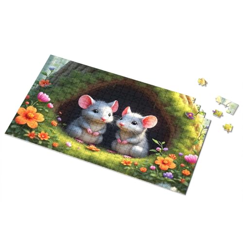 Geschenke für 5-jährige Mädchen, zwei niedliche Mäuse in einem Blumengarten, Puzzle, Puzzle-Spiel für Kinder (300 Teile) von TSGB