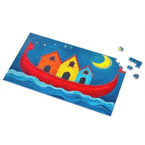 Oster-Geschenke für Kleinkinder, buntes Bootshäuser auf dem Wasser, Bildpuzzle, Kleinkind-Puzzle, Puzzle, 300 Teile, für Erwachsene (500 Stück) von TSGB