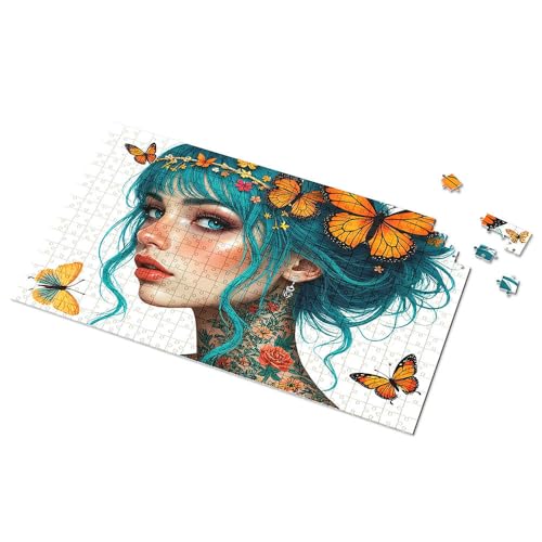 Ostergeschenke für Kleinkinder, Blumenfantasie: Eine Frau mit Schmetterlingen und Blumen, Bilderpuzzle, Kleinkind-Puzzle, Puzzle, 300 Teile, für Erwachsene (300 Stück) von TSGB