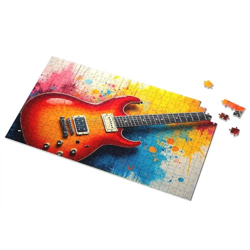 Ostergeschenke für Kleinkinder, E-Gitarre auf buntem Hintergrund, Bildpuzzle, Kleinkind-Puzzle, Puzzle, 300 Teile, für Erwachsene (500 Stück) von TSGB