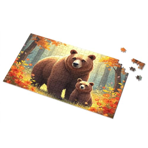Ostergeschenke für Kleinkinder, Herbstwald mit Bären und Blumen, Bildpuzzle, Kleinkind-Puzzle, Puzzle, 300 Teile, für Erwachsene (500 Stück) von TSGB