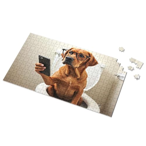 Ostergeschenke für Kleinkinder, Hund mit Brille und Telefon in Toilette, Bildpuzzle, Kleinkind-Puzzle, Puzzle, 300 Teile, für Erwachsene (1000 Stück) von TSGB