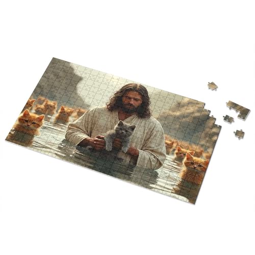 Ostergeschenke für Kleinkinder, Jesus und Katzen im Wasser, Bildpuzzle, Kleinkind-Puzzle, Puzzle, 300 Teile, für Erwachsene (500 Stück) von TSGB