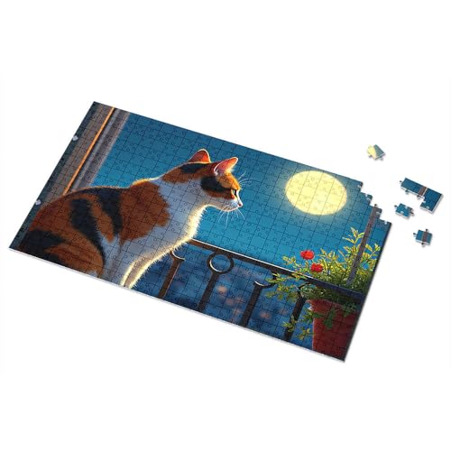 Ostergeschenke für Kleinkinder, Katze, die den Vollmond betrachtet, Bilderpuzzle, Kleinkind-Puzzle, Puzzle, 300 Teile, für Erwachsene (500 Stück) von TSGB
