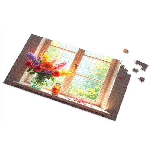 Ostergeschenke für Kleinkinder, Sonnenlicht, Fenster mit lebendigen Blumen, Bildpuzzle, Kleinkind-Puzzle, Puzzle, 300 Teile, für Erwachsene (300 Teile) von TSGB