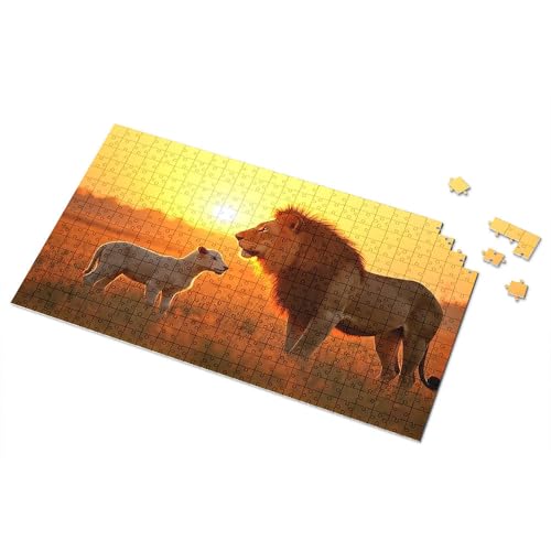 Ostergeschenke für Kleinkinder, Sonnenuntergang Begegnung: Löwe und Lamm in Harmonie, Bilderpuzzle, Kleinkind-Puzzle, Puzzle, 300 Teile, für Erwachsene (1000 Stück) von TSGB