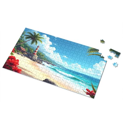 Ostergeschenke für Kleinkinder, Strandparadies mit Leuchtturm und Palmen, Bilderpuzzle, Kleinkind-Puzzle, Puzzle, 300 Teile, für Erwachsene (500 Stück) von TSGB