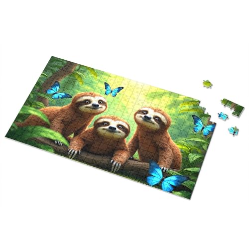Ostergeschenke für Kleinkinder, drei Faultiere in einem Dschungel mit blauen Schmetterlingen, Bilderpuzzle, Kleinkind-Puzzle, Puzzle, 300 Teile, für Erwachsene (1000 Stück) von TSGB