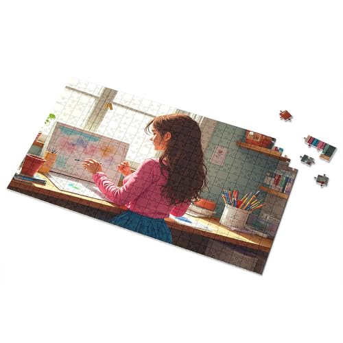 Ostergeschenke für Kleinkinder, kreative Ecke: Ein Mädchen, das am Fenster zeichnet, Bilderpuzzle, Kleinkind-Puzzle, Puzzle, 300 Teile für Erwachsene (300 Teile) von TSGB