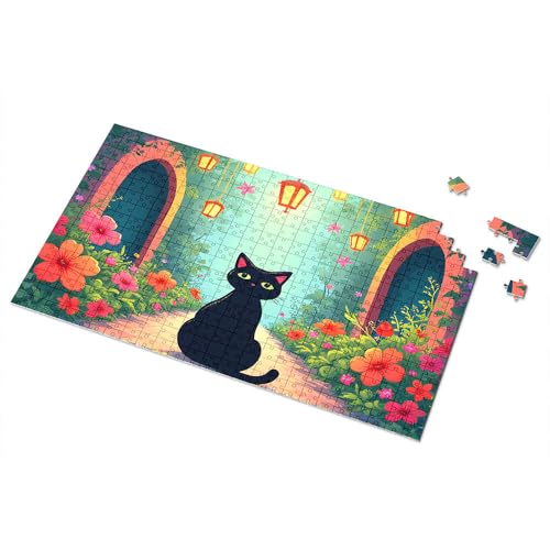 Ostergeschenke für Kleinkinder, schwarze Katze in einem bunten Garten, Bildpuzzle, Kleinkind-Puzzle, Puzzle, 300 Teile, für Erwachsene (300 Stück) von TSGB