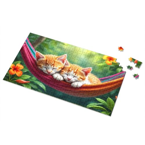 Ostergeschenke für Kleinkinder, zwei niedliche Kätzchen, die in einer Hängematte schlafen, Bilderpuzzle, Kleinkind-Puzzle, Puzzle, 300 Teile für Erwachsene (500 Stück) von TSGB