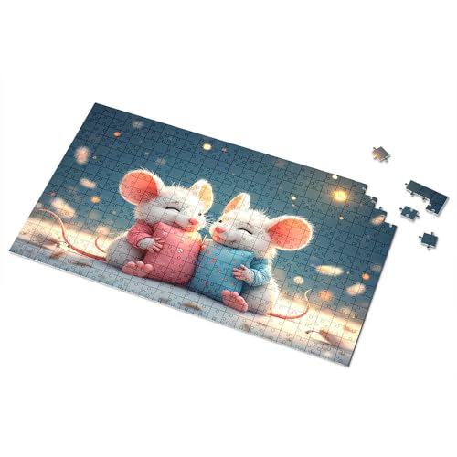 Ostergeschenke für Kleinkinder, zwei niedliche Mäuse mit Federn und Geschenken, Bildpuzzle, Kleinkind-Puzzle, Puzzle, 300 Teile, für Erwachsene (300 Stück) von TSGB