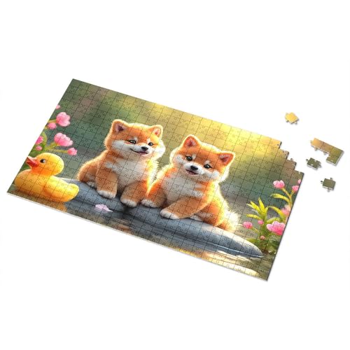 Ostergeschenke für Kleinkinder, zwei niedliche Welpen in einem Blumengarten, Bildpuzzle, Kleinkind-Puzzle, Puzzle, 300 Teile für Erwachsene (300 Stück) von TSGB