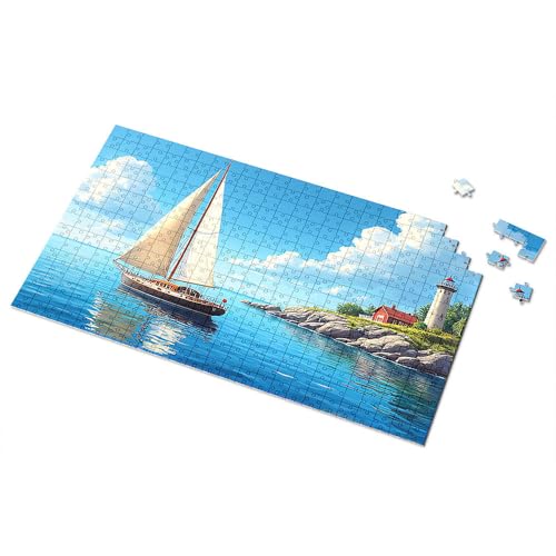 Puzzle, 300 Teile, für Erwachsene, Segelboot am Leuchtturm, Bilderpuzzle für Erwachsene, 500 Teile, Puzzlebrett (300 Teile) von TSGB
