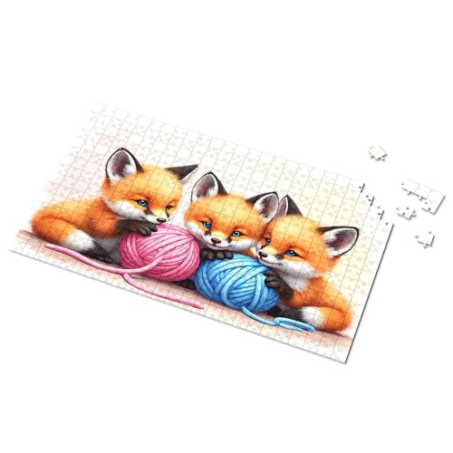 Puzzle 1000 Teile, drei niedliche Füchse, die mit buntem Garn spielen, Bilder-Puzzles für Kleinkinder, 2–4, 500 Teile (500 Stück) von TSGB
