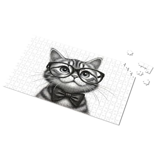 Puzzle 1000 Teile, stilvolle Katze mit Brille und Fliege, Bilder-Puzzles für Kleinkinder, 2–4, 500-teiliges Puzzle (1000 Teile) von TSGB