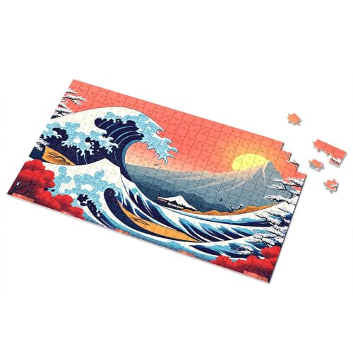 Puzzle 1000 Teile Japanische Welle und Mount Fuji Sonnenuntergang Bilderpuzzle Puzzles für Kleinkinder 2-4 500 Teile Puzzles (300 Teile) von TSGB