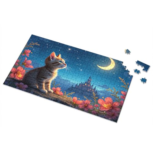 Puzzle 1000 Teile Katzenträume unter dem Mondscheinhimmel Bilderpuzzle Puzzles für Kleinkinder 2-4 500 Teile Puzzles (1000 Teile) von TSGB