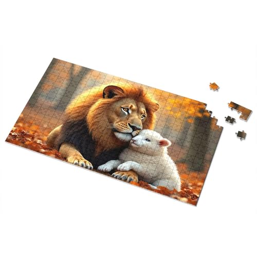 Puzzle 300 Teile für Erwachsene, Goldener Löwe und Lamm im Herbst, Bilderpuzzle für Erwachsene, 500 Teile Puzzlebrett (500 Teile) von TSGB