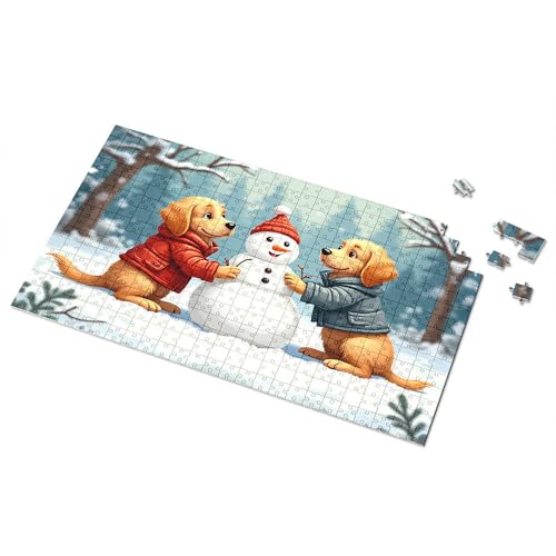 Puzzle 300 Teile für Erwachsene, zwei Hunde, die einen Schneemann im Winter bauen, Bilderpuzzle für Erwachsene, 500 Teile Puzzlebrett (1000 Teile) von TSGB