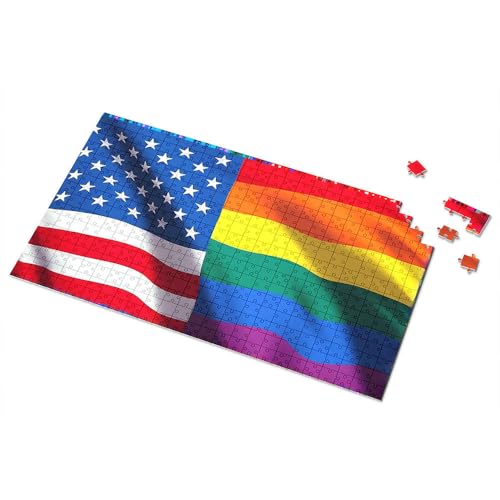 Puzzle 300 Teile für Erwachsene American Pride: USA und Lgbtq+ Flaggen vereinen Bild, Puzzles für Erwachsene, 500 Teile Puzzlebrett (300 Teile) von TSGB