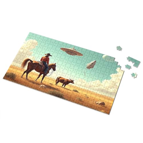 Puzzle für Erwachsene, Cowboy zu Pferd in einer futuristischen Landschaft, Puzzle-Puzzles für Erwachsene, 500 Teile Puzzlebrett (500 Teile) von TSGB