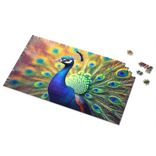 Puzzle für Erwachsene, buntes Pfauenfeder-Kunstbild, Puzzle, Puzzles für Erwachsene, 500 Teile, Puzzlebrett (300 Stück) von TSGB