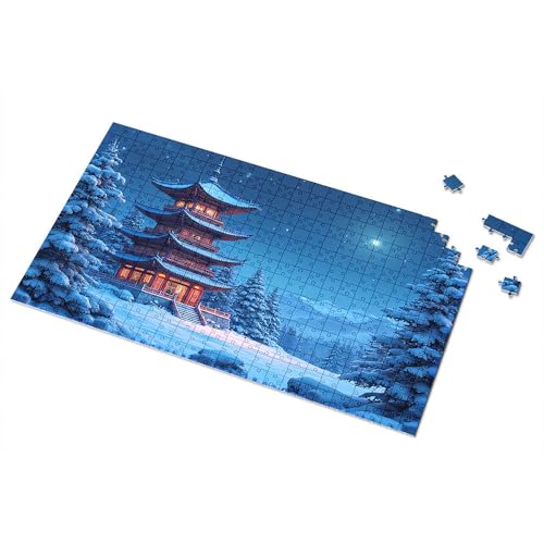 Puzzle für Erwachsene, verschneite Nacht in der alten Pagode, Bilderpuzzle für Erwachsene, 500 Teile Puzzlebrett (500 Teile) von TSGB