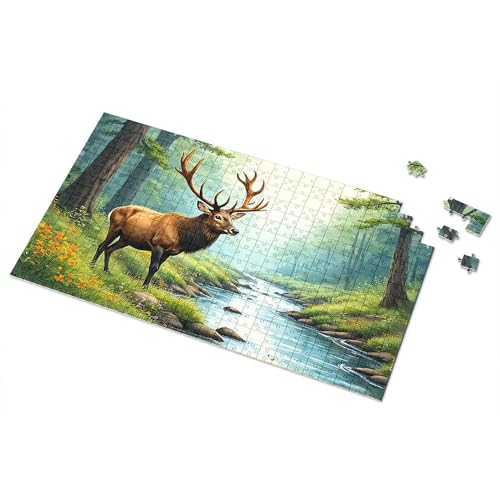 Puzzle für Kinder im Alter von 4–6 Jahren, Elch am Bach in einem üppigen Wald, Puzzle, Puzzle, 1000 Teile, für Erwachsene (500 Stück) von TSGB