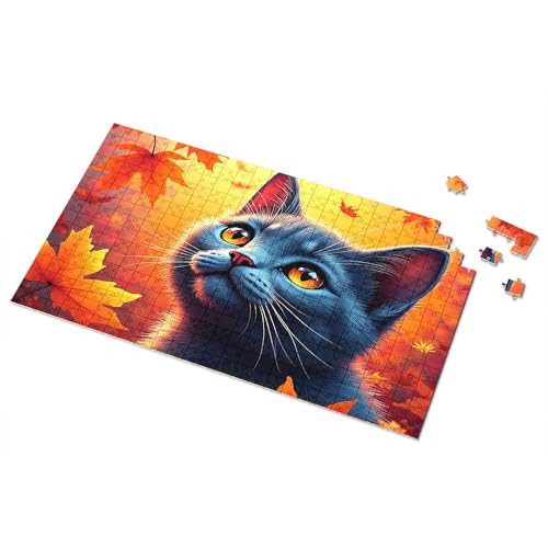 Puzzle für Kinder im Alter von 4–6 Jahren, Herbstblätter und neugierige Katze, Puzzle, Puzzle, Puzzle, 1000 Teile für Erwachsene (1000 Teile) von TSGB
