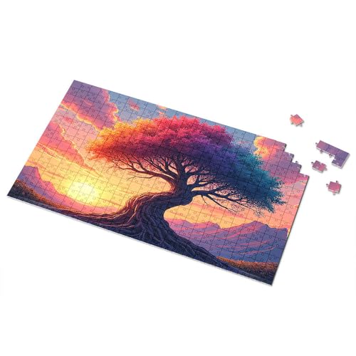Puzzle für Kinder im Alter von 4–6 Jahren, bunter Sonnenuntergang mit majestätischem Baum, Puzzle, Puzzle, Puzzle, 1000 Teile, für Erwachsene (300 Stück) von TSGB