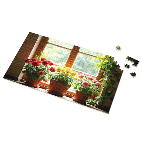 Puzzle für Kinder im Alter von 4–6 Jahren, drei Topfrosen am Fenster, 1000 Teile für Erwachsene (300 Stück) von TSGB
