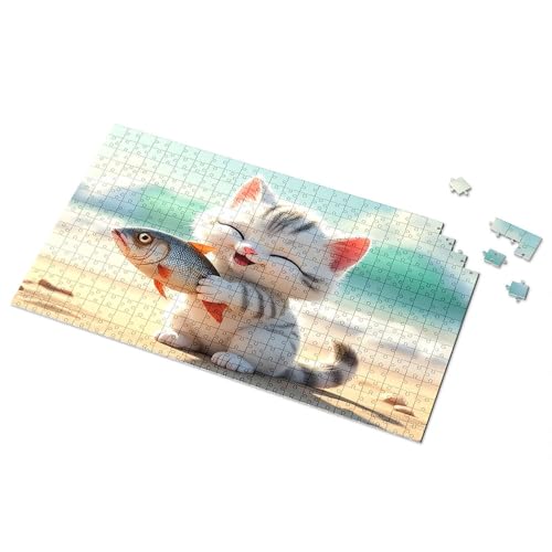 Puzzles für Erwachsene, 1000 Teile, Kätzchen am Strand mit Fischbild, Puzzle, Spielzeug für Kinder von 8–13 Jahren, 500 Teile (300 Stück) von TSGB